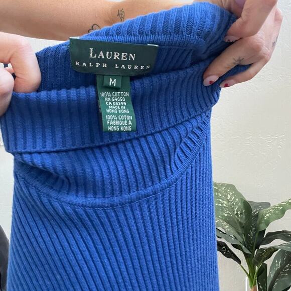 Vintage 90s/Y2K Ralph Lauren Blue Ribbed Turtleneck Sweater - Picture 6 of 6